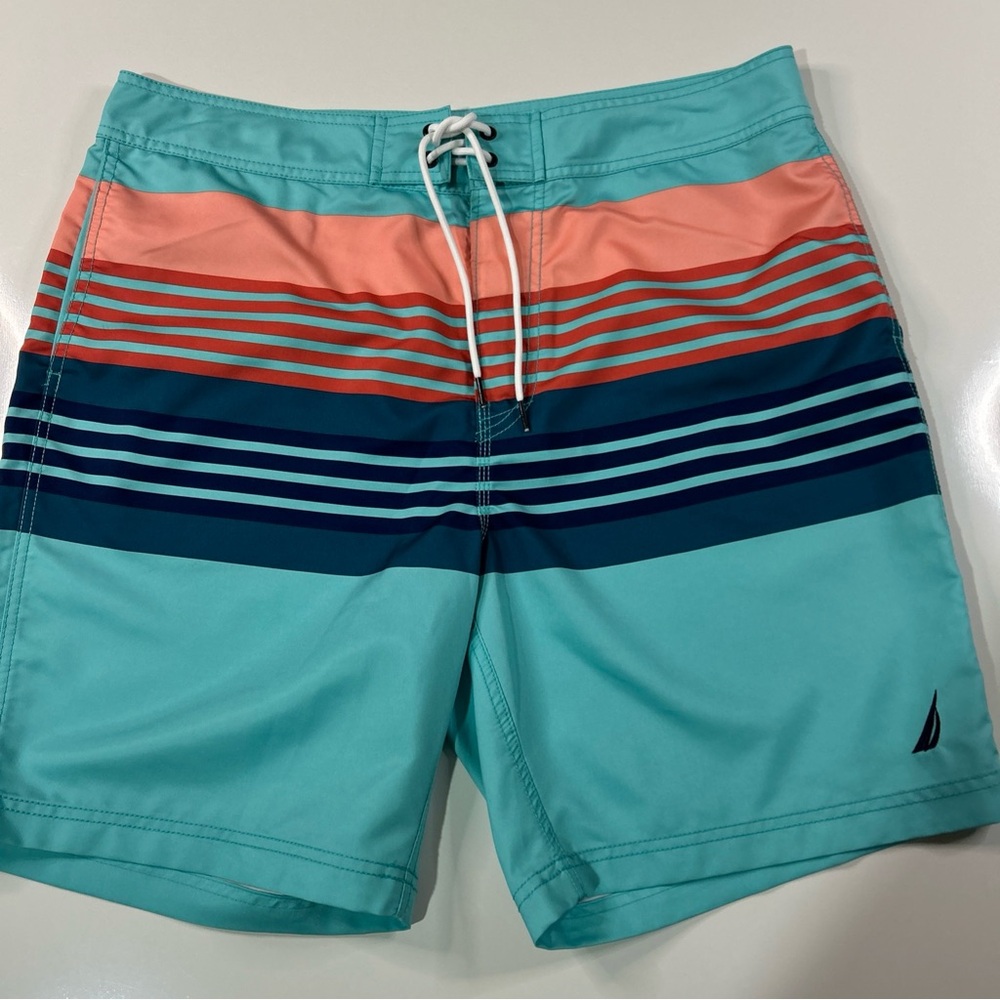 Nautica Bathing Suit Shorts Swim Trunks Men’s 36 Teal Blue Drawstring Pockets - Picture 3 of 14